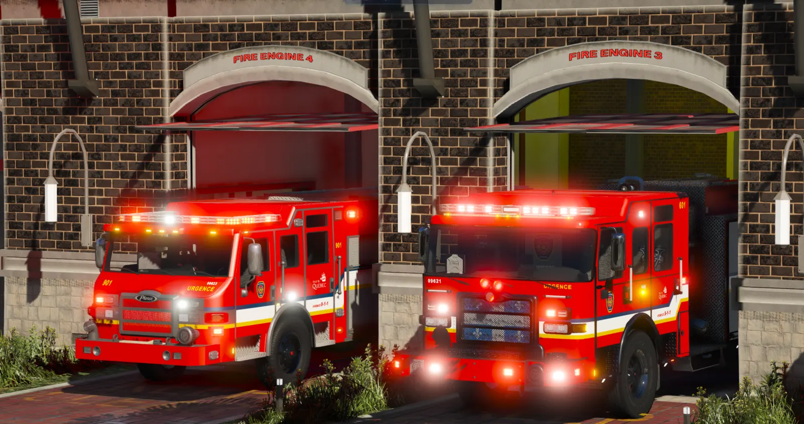 Camions incendie UPRQ devant la caserne